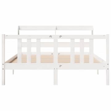 Stylish White Bed Frame with Headboard - 160x200 cm