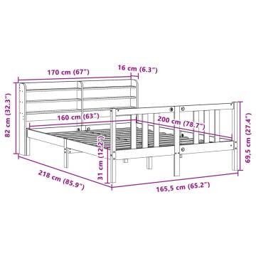 Stylish White Bed Frame with Headboard - 160x200 cm