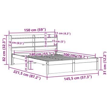 Wooden Bed Frame with Headboard 140x200 cm - No Mattress