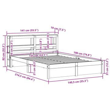 Double Bed Frame with Headboard - 135x190 cm | HipoMarket