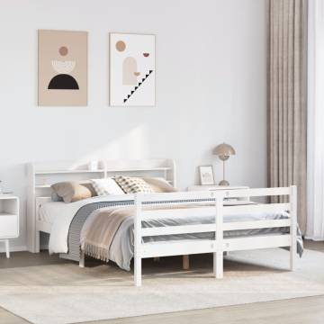 Stylish White Bed Frame with Headboard 160x200 cm - HipoMarket