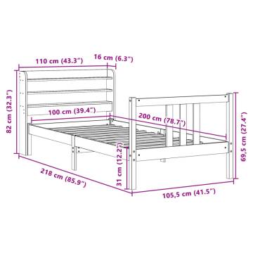 Stylish White Bed Frame with Headboard - 100x200 cm