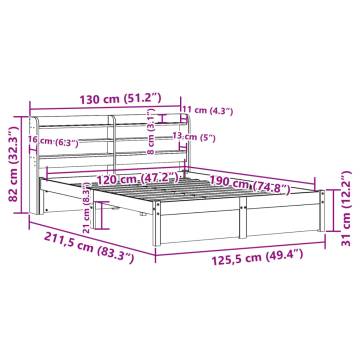 Wooden Bed Frame with Headboard - Small Double 120x190cm