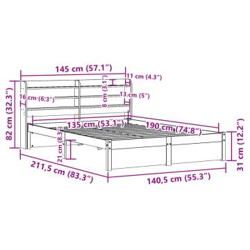 Stylish Double Bed Frame with Headboard - 135x190 cm