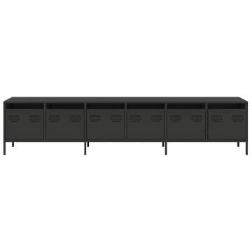 Stylish Black TV Cabinet - 202x39x43.5 cm Cold-Rolled Steel