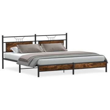 Metal Bed Frame without Mattress Smoked Oak 193x203 cm | HipoMarket