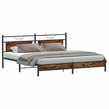 Metal Bed Frame without Mattress Smoked Oak 193x203 cm | HipoMarket