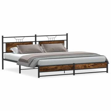 Metal Bed Frame without Mattress - Smoked Oak 193x203 cm