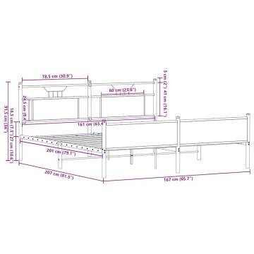 Smoked Oak Metal Bed Frame 160x200 cm | Hipomarket