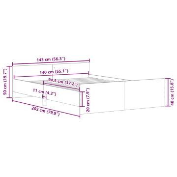 Old Wood Bed Frame 140x200cm - Durable Engineered Wood Design