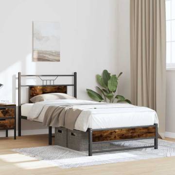 Smoked Oak Bed Frame 90x190 cm - Single Engineered Wood