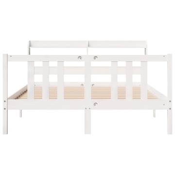 King Size White Bed Frame with Headboard - 150x200 cm