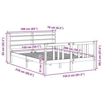 King Size White Bed Frame with Headboard - 150x200 cm