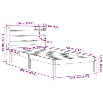 Wax Brown Bed Frame with Headboard - 90x190 cm Single