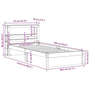 Bed Frame with Headboard - White Small Single 75x190 cm