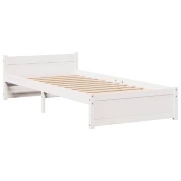 White Bed Frame with Headboard - Small Single 75x190 cm