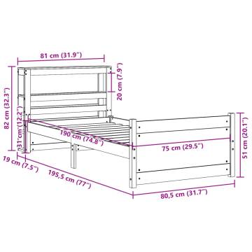 White Bed Frame with Headboard - Small Single 75x190 cm