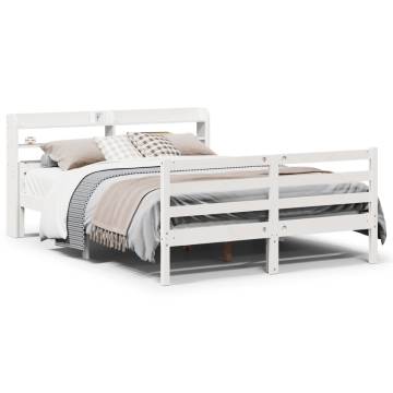 King Size White Bed Frame with Headboard - 150x200 cm