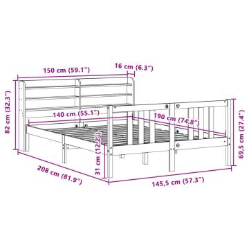 Wooden Bed Frame with Headboard 140x190 cm - HipoMarket