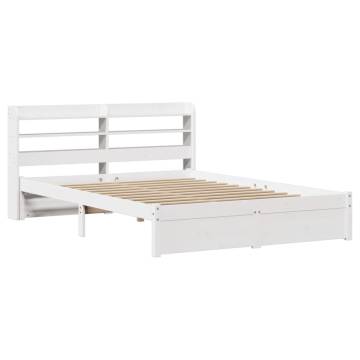 Elegant White Bed Frame with Headboard - 140x200 cm