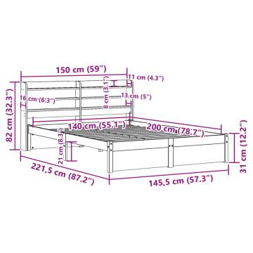 Elegant White Bed Frame with Headboard - 140x200 cm