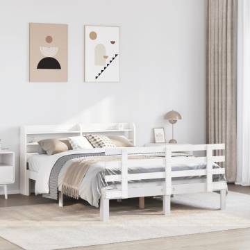 Stylish White Bed Frame with Headboard - 140x190 cm