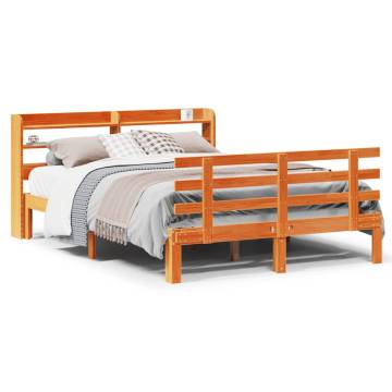 Wax Brown Bed Frame with Headboard - Small Double 120x190 cm