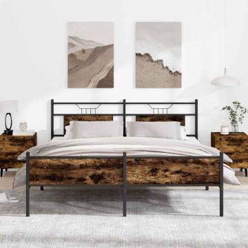 Metal Bed Frame without Mattress Smoked Oak 180x200 cm Super King