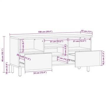 Stylish Brown TV Cabinet - 100x33x46 cm Solid Mango Wood