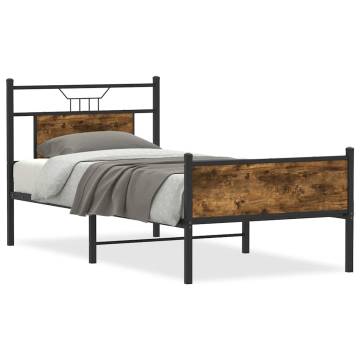 Smoked Oak Bed Frame 90x190 cm - Single Engineered Wood