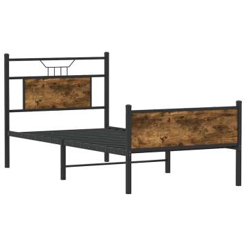 Smoked Oak Bed Frame 90x190 cm - Single Engineered Wood