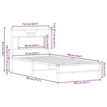 Smoked Oak Bed Frame 75x190 cm - Small Single | HipoMarket