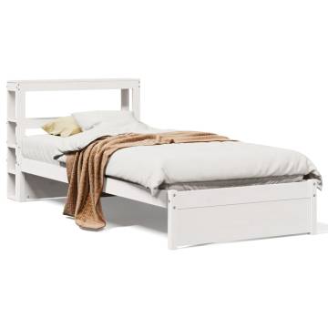 White 90x190 cm Single Bed Frame with Headboard - Hipo Market