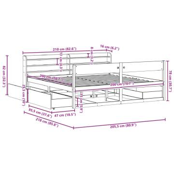 Stylish White Bed Frame 200x200 cm | Solid Pinewood Design