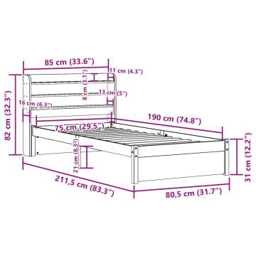 White Bed Frame with Headboard 75x190 cm Small Single