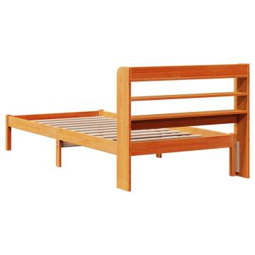 Wooden Bed Frame with Headboard - Wax Brown 100x200 cm