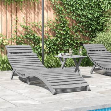 Sun Lounger Grey 184x55x64 cm - Solid Acacia Wood