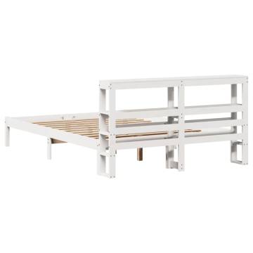 White Double Bed Frame 135x190 cm - Solid Pine Wood