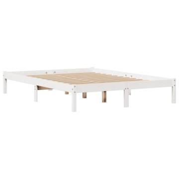 White Double Bed Frame 135x190 cm - Solid Pine Wood