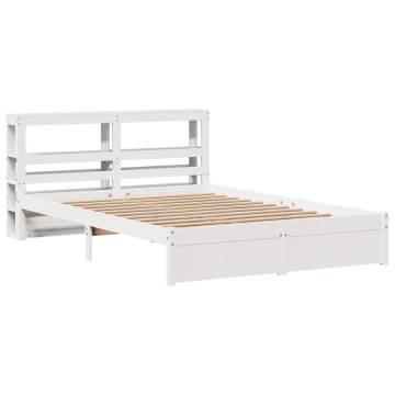 White Bed Frame with Headboard 135x190 cm - No Mattress