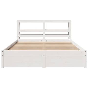 White Bed Frame with Headboard 135x190 cm - No Mattress