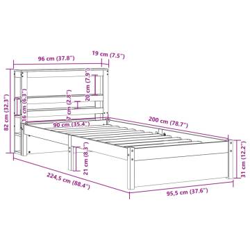 Stylish White Bed Frame with Headboard 90x200 cm - HipoMarket