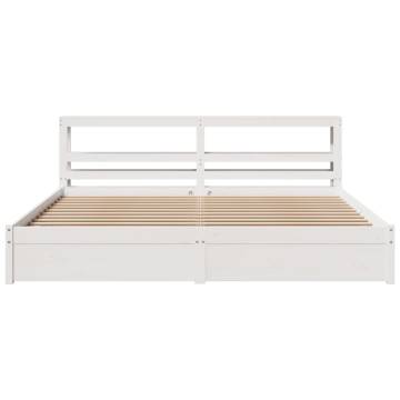 White Super King Bed Frame with Headboard - 180x200 cm