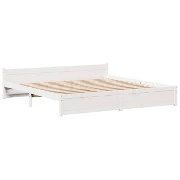 Elegant White Bed Frame with Headboard - 180x200 cm Super King