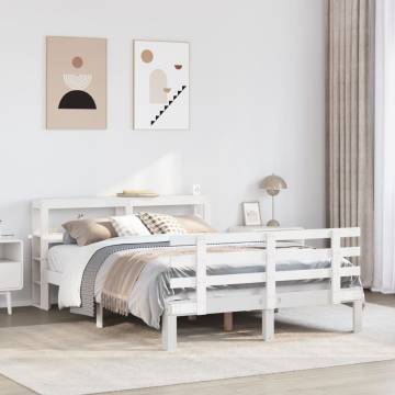 Stylish White Bed Frame with Headboard 140x190 cm | HipoMarket