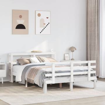 Stylish White Bed Frame with Headboard - 140x200 cm