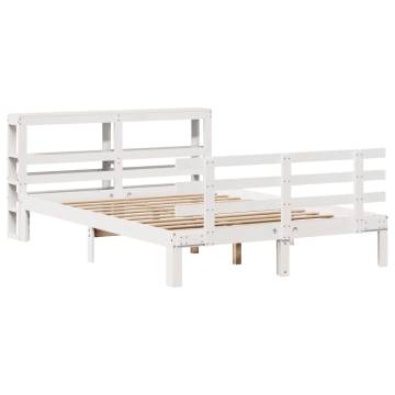 Stylish White Bed Frame with Headboard - 140x200 cm