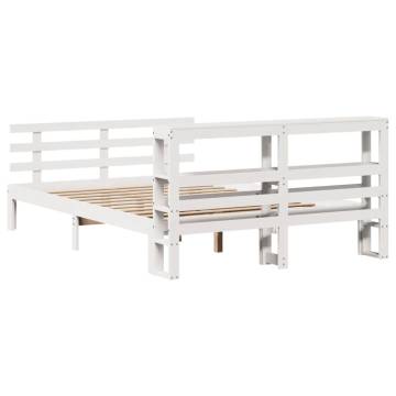 Stylish White Bed Frame with Headboard - 140x200 cm