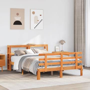 Wax Brown Bed Frame with Headboard - 140x190 cm | HipoMarket