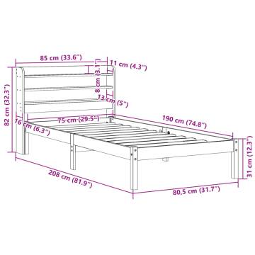 Wax Brown Bed Frame with Headboard 75x190 cm - Hipo Market